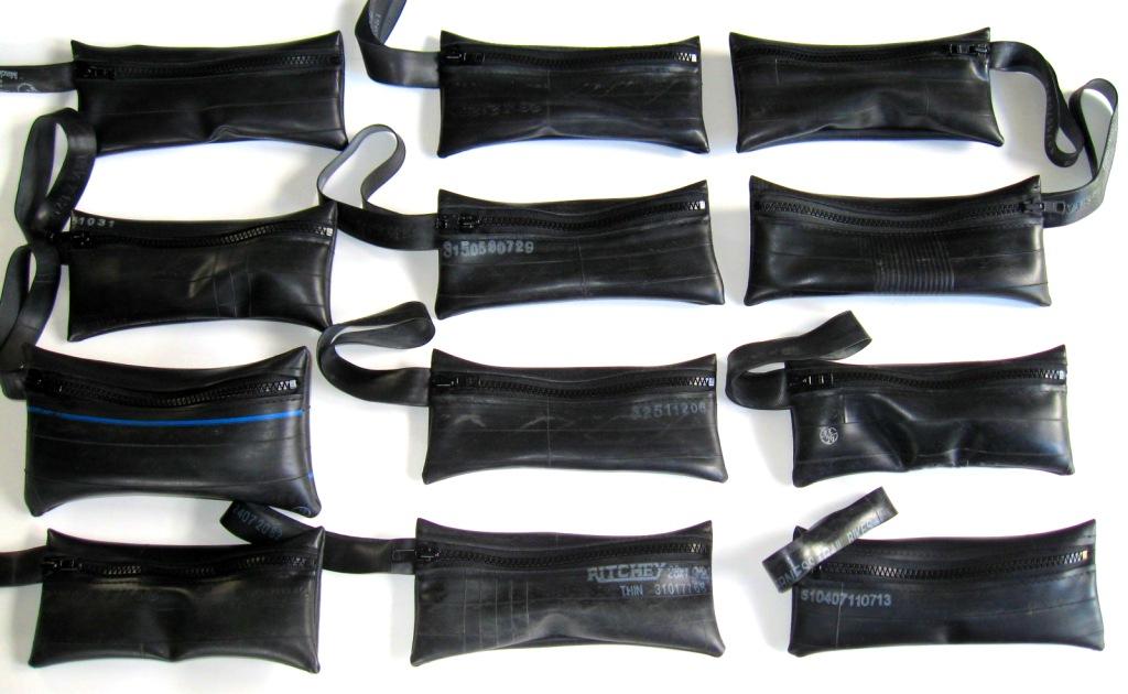 A range of inner tube wrist purses as all a bit different depending on the type of tube used.